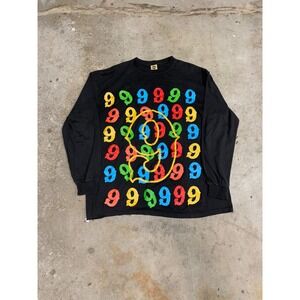 Deer Town Long Sleeve T-Shirt Black Colorful Number Print‎ Mens XL